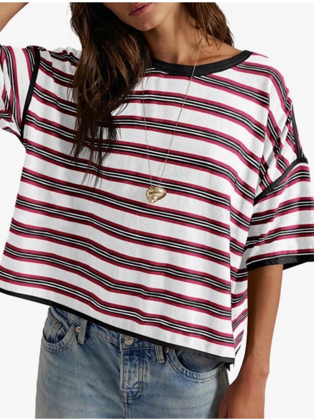 Tankaneo Womens Oversized Striped Tshirt